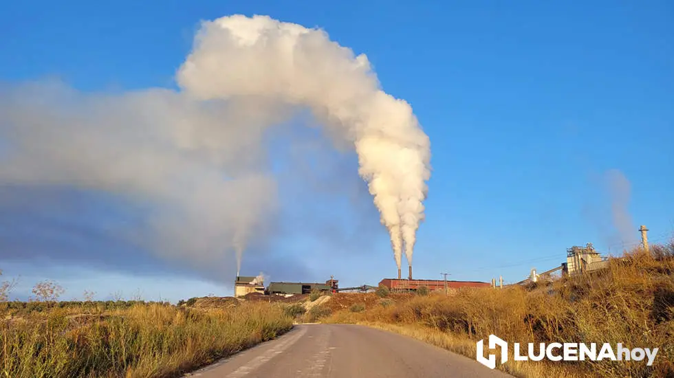 Humo emitido por la chimenea de Bioenergética Santamaría antes de cesar su actividad