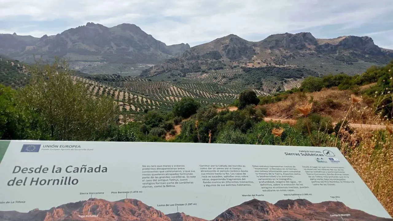 Panel interpretativo en el Parque Natual - Geoparque Sierras Subb&eacute;ticas.