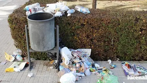 Denuncian el uso de papeleras como contenedores en el parque de calle Zagrilla y la acumulaci&oacute;n de basura