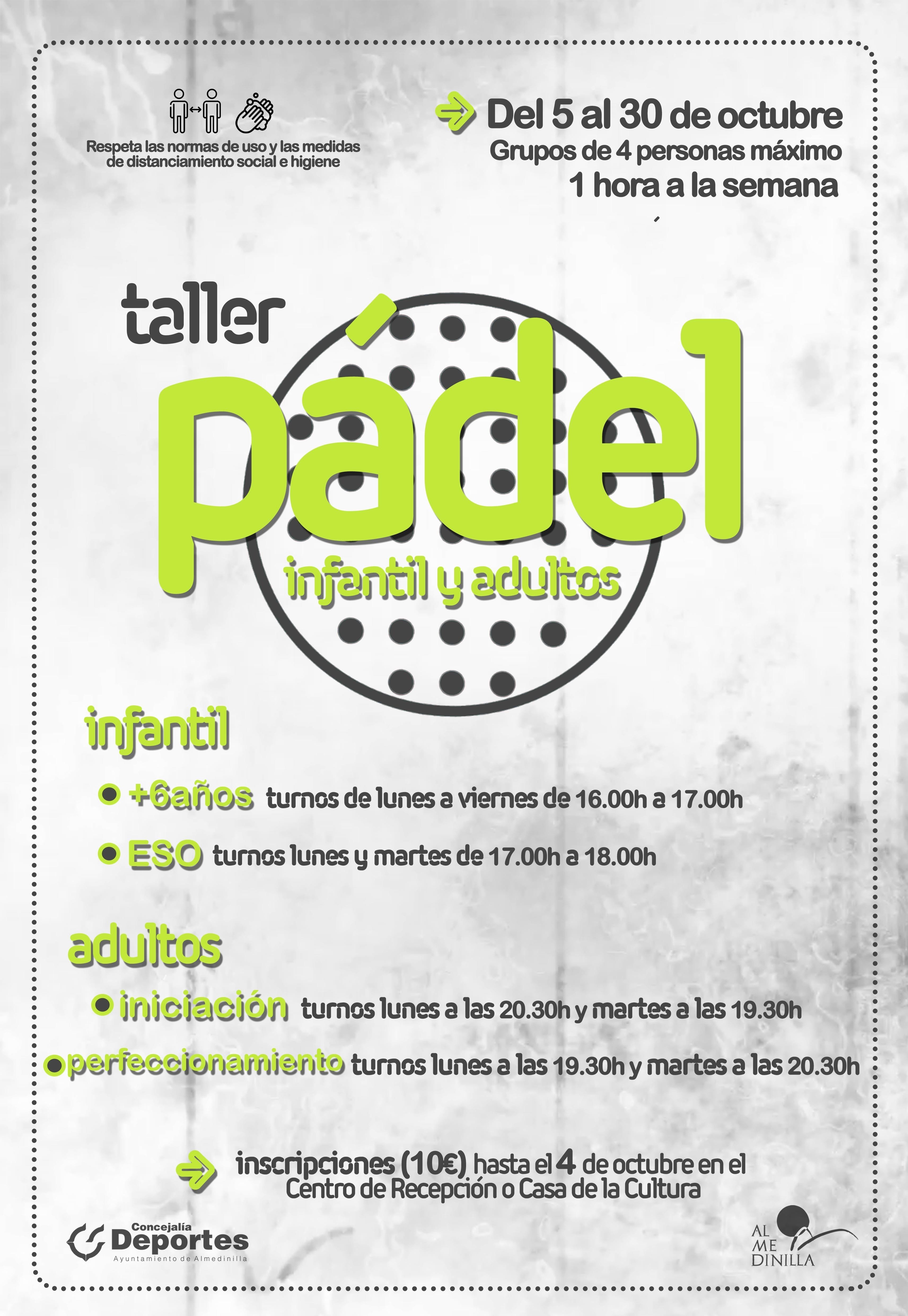 Cartel del taller de pádel en Almedinilla