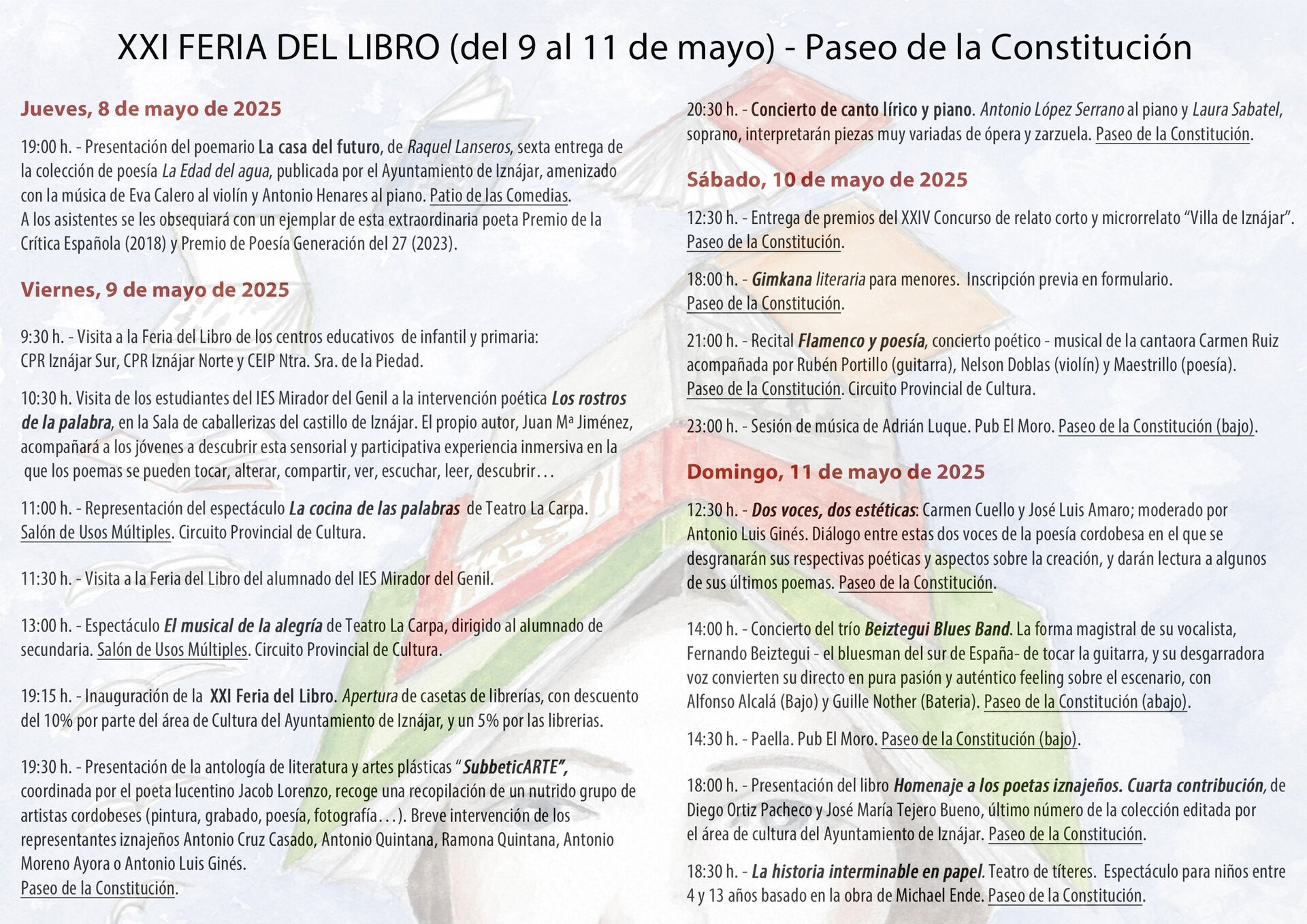 Programación Feria del Libro Iznájar 2025