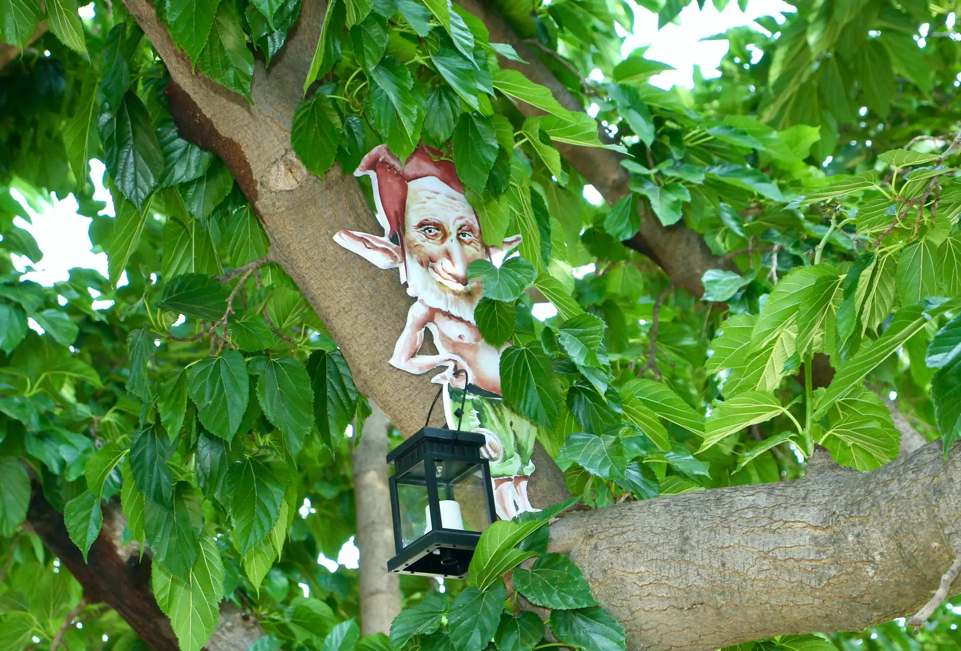 Verdín, duende de la Naturaleza, se esconde en uno de los árboles del Parque Europa