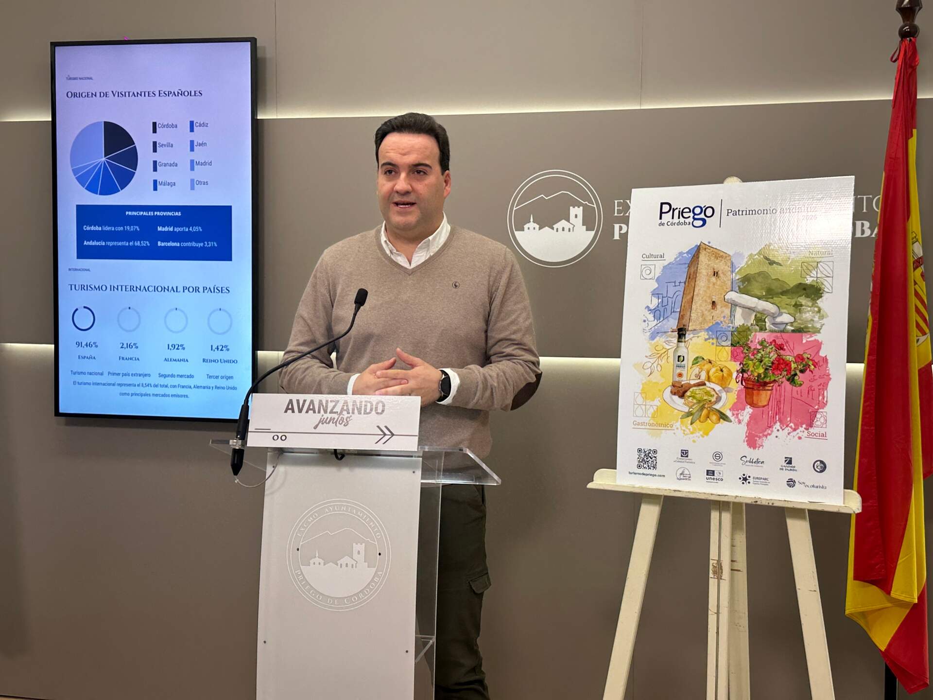 Juanra Valdivia, alcalde de Priego de Córdoba durante la presentación de las cifras turísticas del pasado ejercicio 2025.